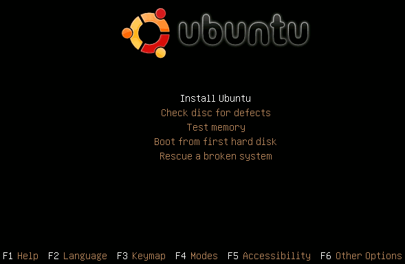 Начальное окно установки с альтернативного диска Ubuntu.